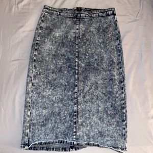 Denim stone washed midi skirt